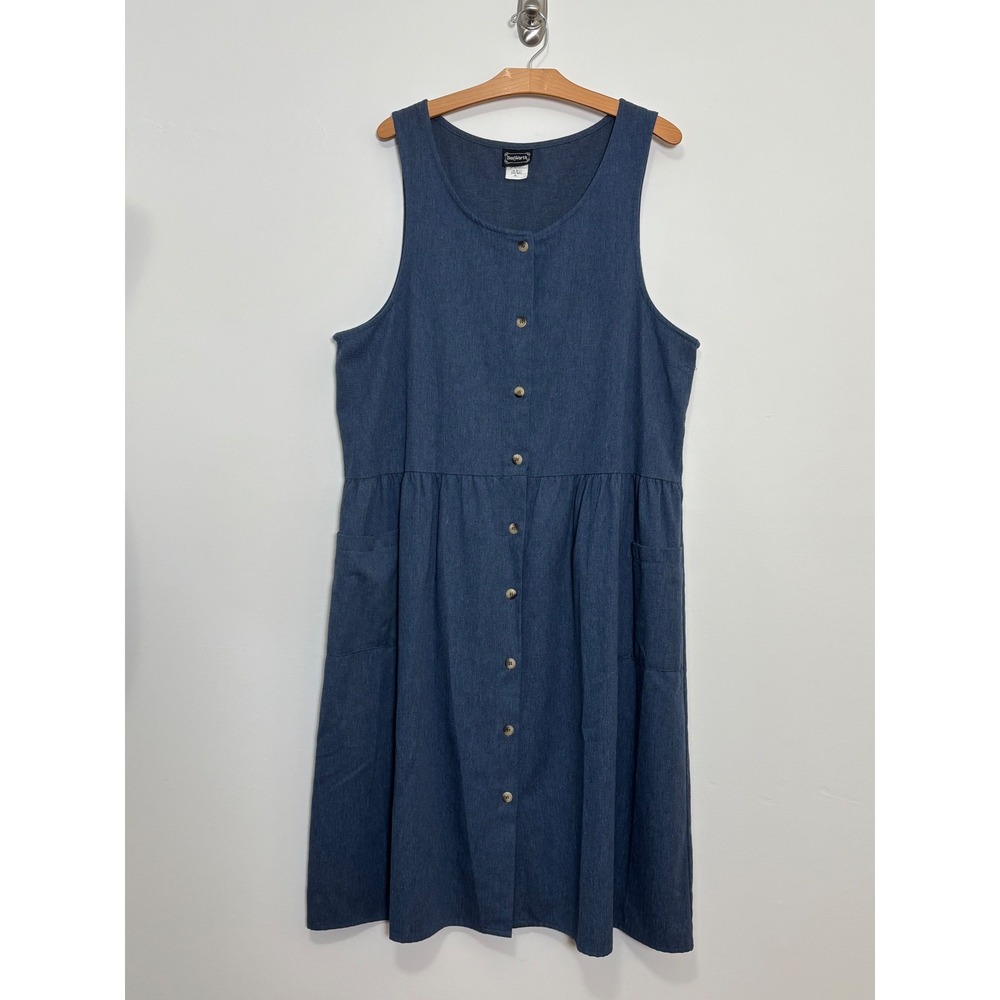 BonWorth Vintage Denim Jumper Midi Dress XL Americana Cottage Artsy Cotton Blend